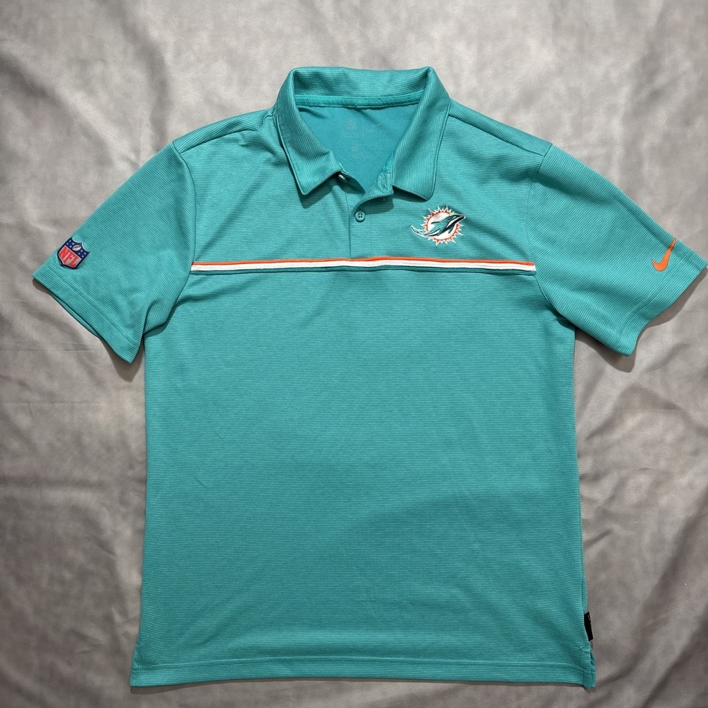 Nike Miami Dolphins Polo Shirt Mens Medium Teal Onfield NFL Short Sleeve